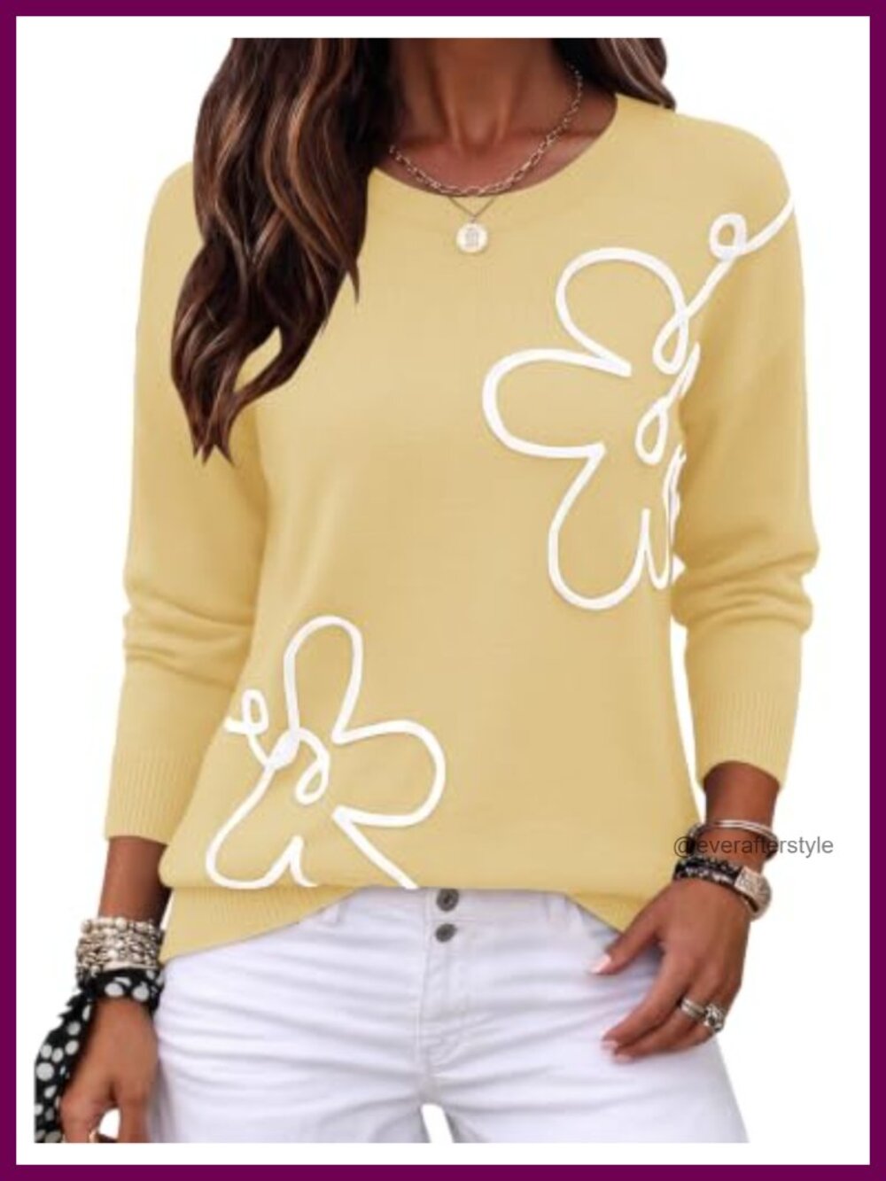 Women's 3D Floral Applique Crewneck Knit Pullover Sweater Long Sleeve